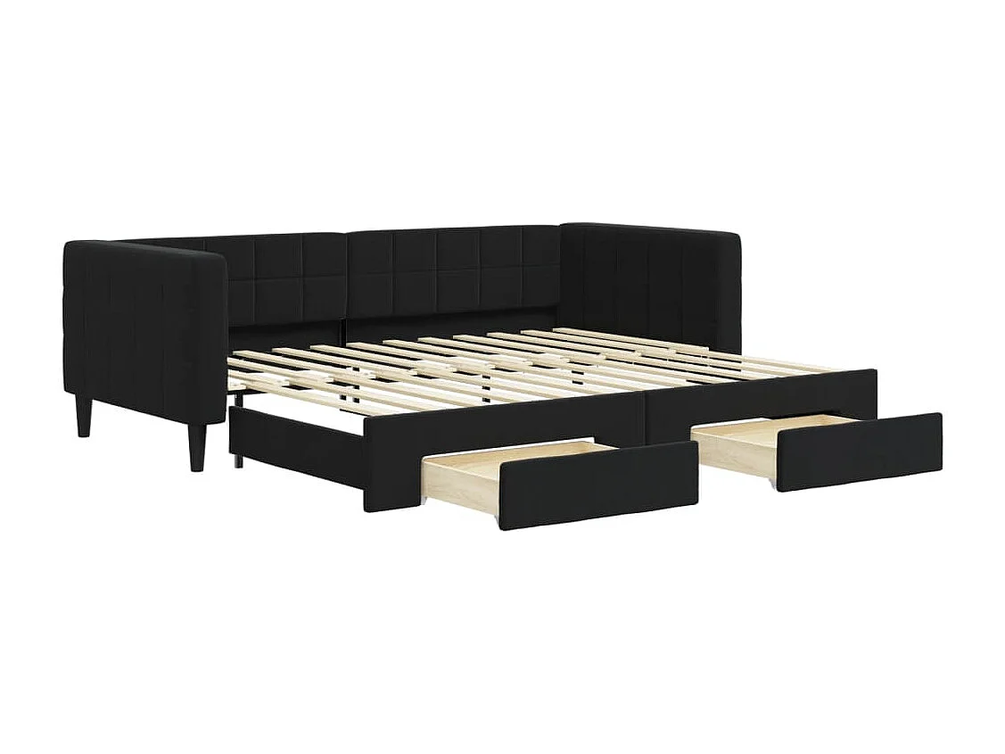 Lit de jour avec gigogne et tiroirs sans matelas noir 90x200 cm