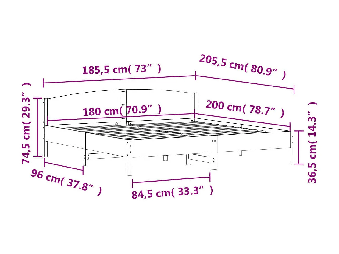 Estructura de cama sin colchón 180x200 cm madera maciza de pino