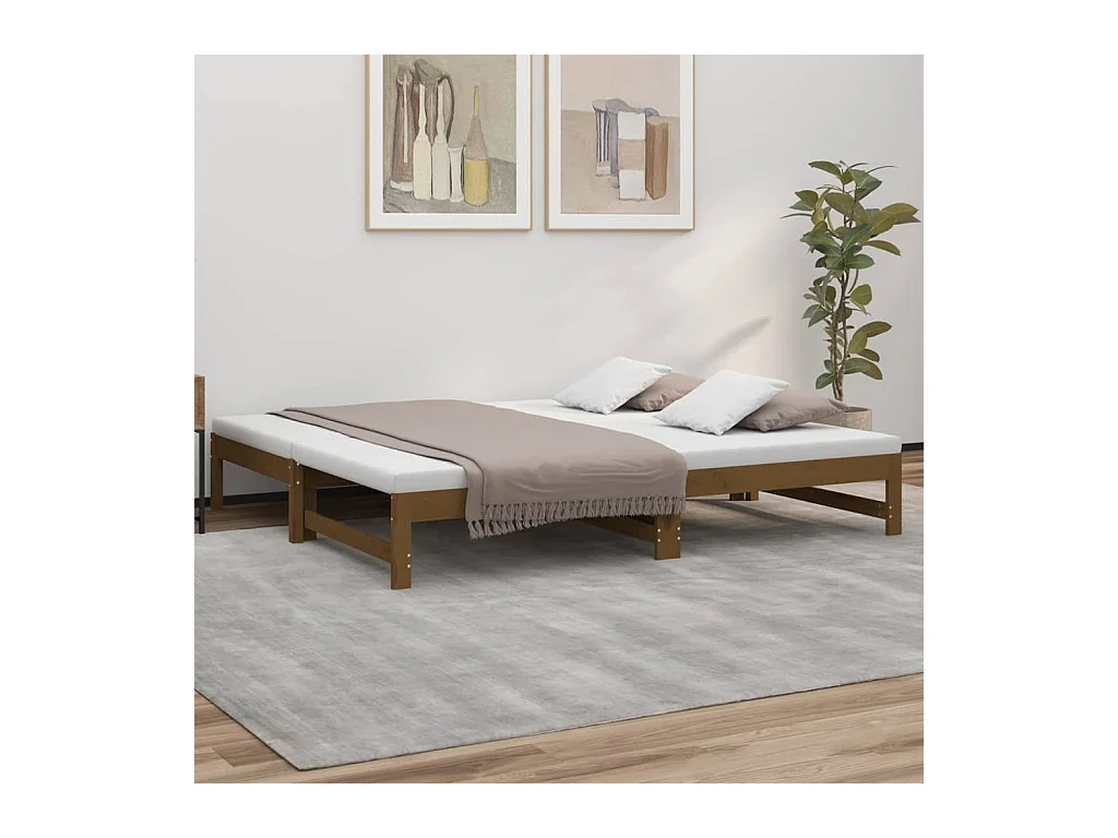 Lit coulissant sans matelas marron miel 2x(90x190) cm