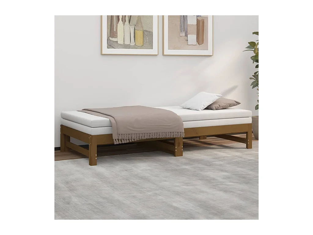 Lit coulissant sans matelas marron miel 2x(90x190) cm