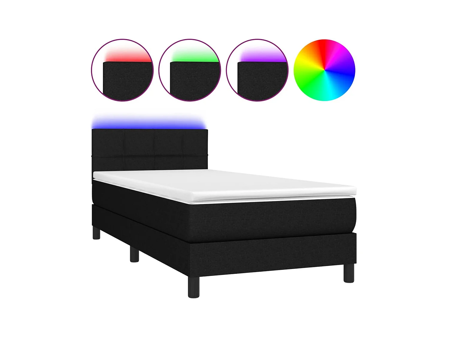 Rete a doghe con materasso e LED Tessuto Nero 80x200cm