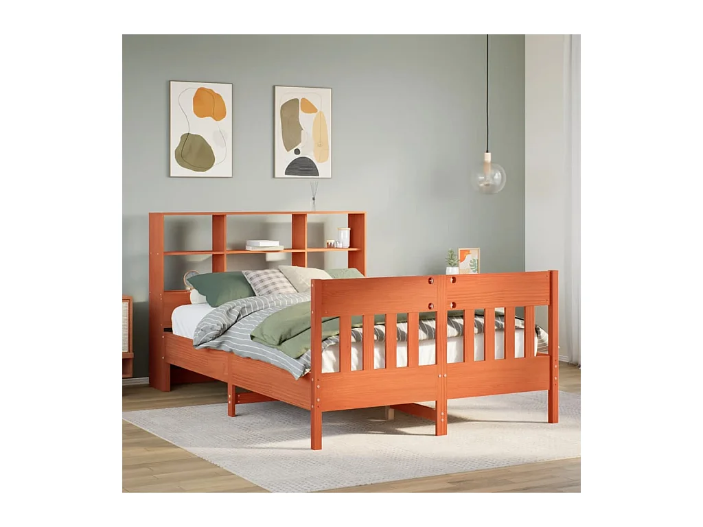 Cadre de lit sans matelas cire marron 140x190cm bois pin massif