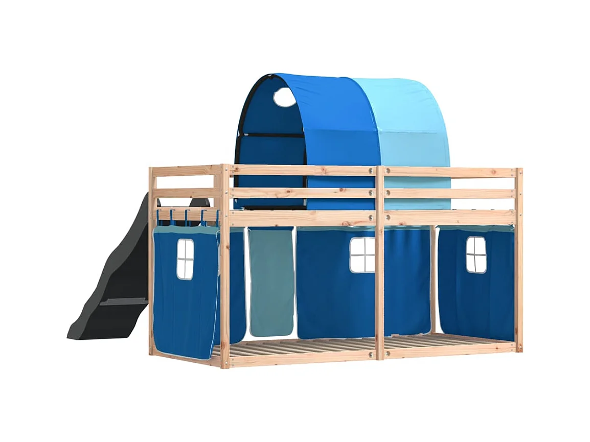 Stapelbed zonder matras met glijbaan en gordijnen 80x200 cm