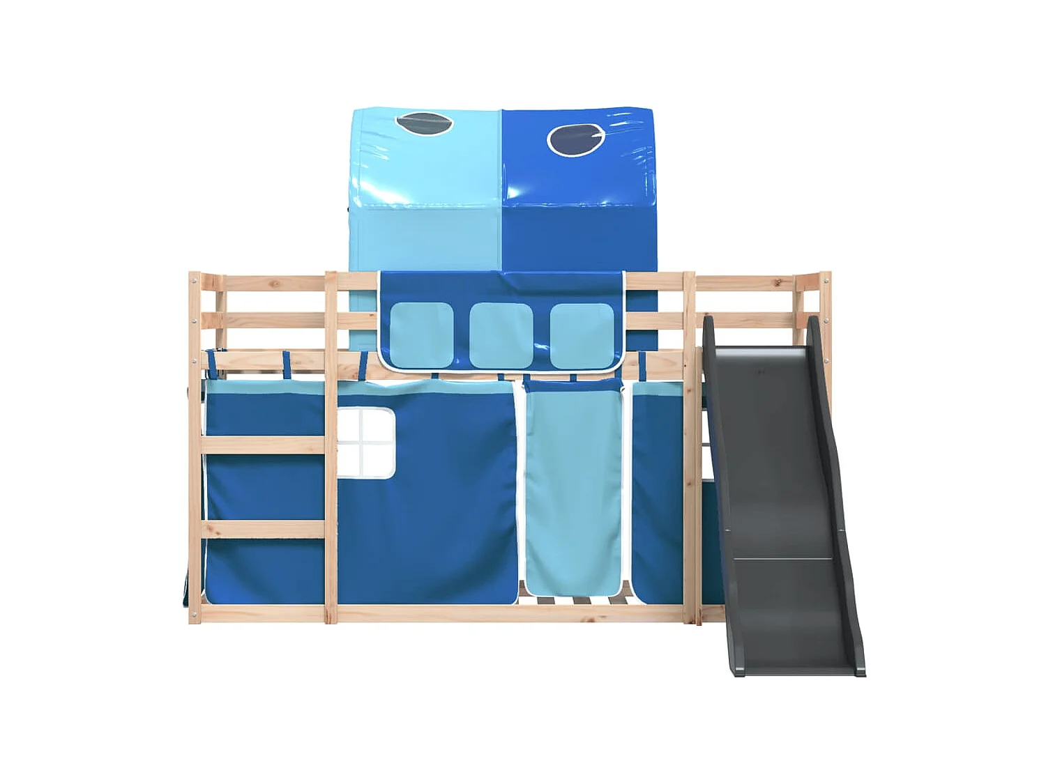 Lit superposé sans matelas avec toboggan et rideaux 80x200 cm