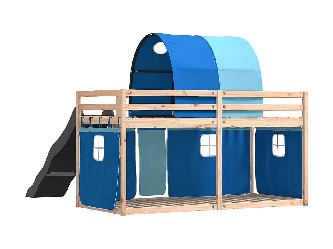 Lit superposé sans matelas avec toboggan et rideaux 80x200 cm