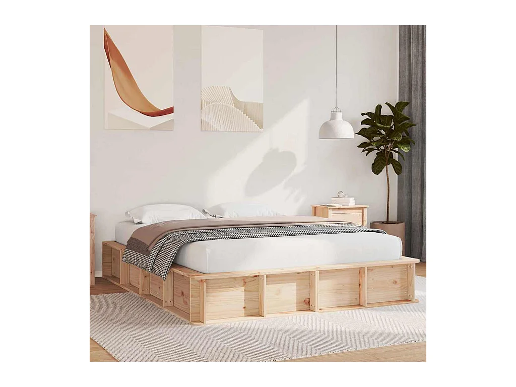 Cadre de lit avec stockage Pin massif 150 x 200 cm Pin massif