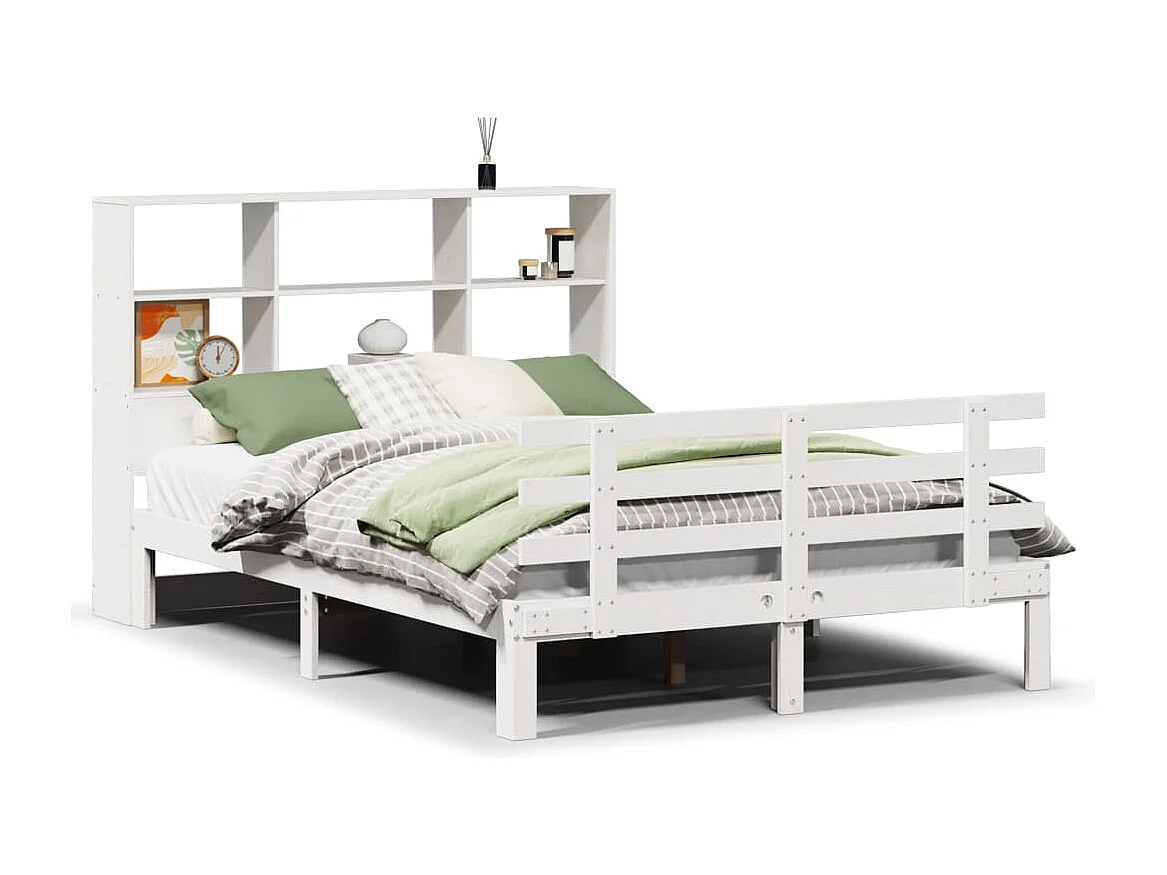 Cama biblioteca sin colchón blanca 140x190 cm madera maciza de pino