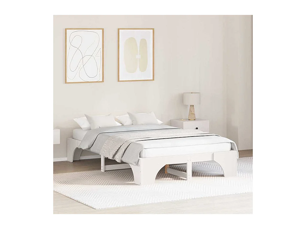 Wit bedframe 140 x 190 cm Massief grenenhout