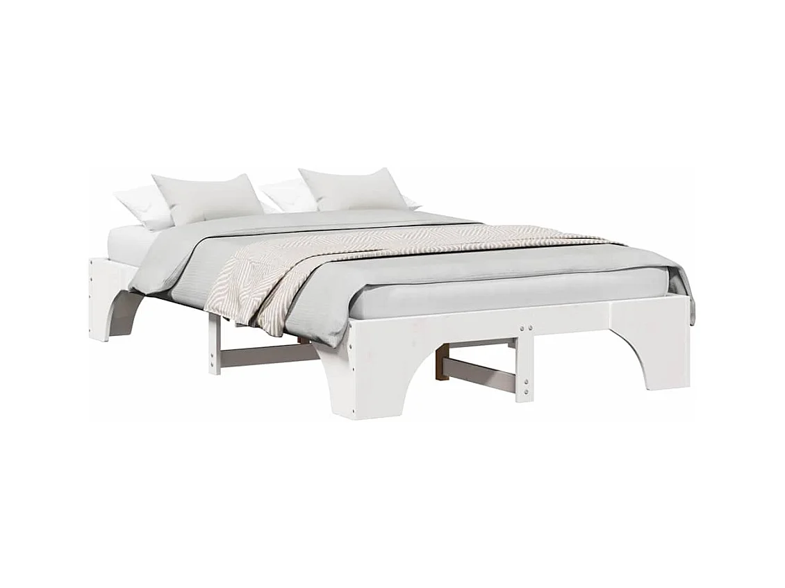 Wit bedframe 140 x 190 cm Massief grenenhout