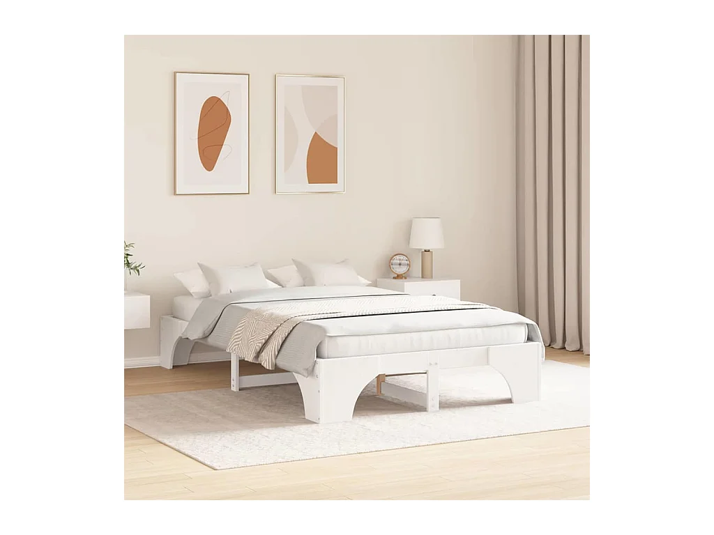 Wit bedframe 140 x 190 cm Massief grenenhout