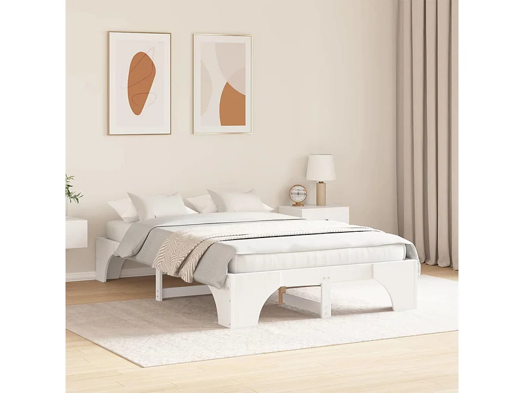 Wit bedframe 140 x 190 cm Massief grenenhout