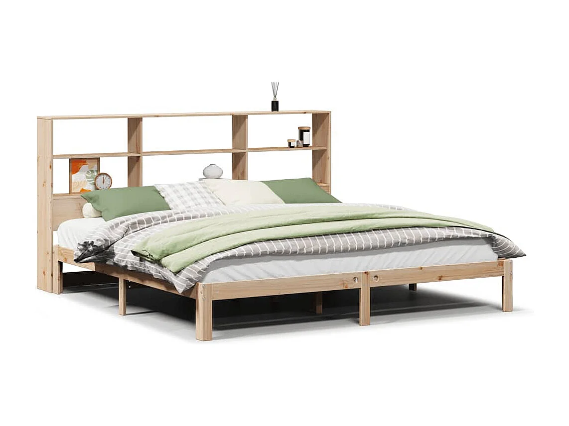 Lit bibliothèque sans matelas 180x200 cm bois massif de pin
