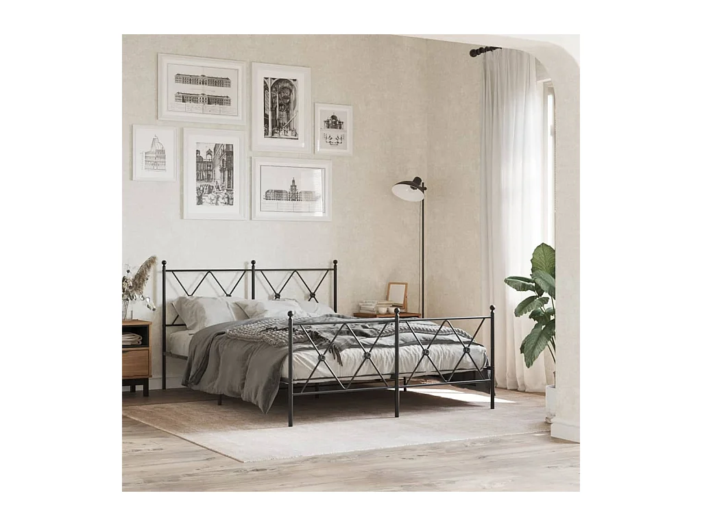 Cadre de lit métal sans matelas avec pied de lit noir 140x190cm
