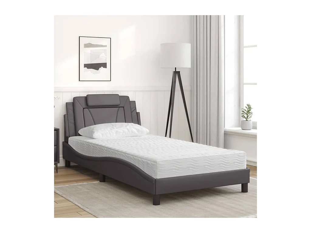 Letto con materasso grigio 100x200 cm in similpelle