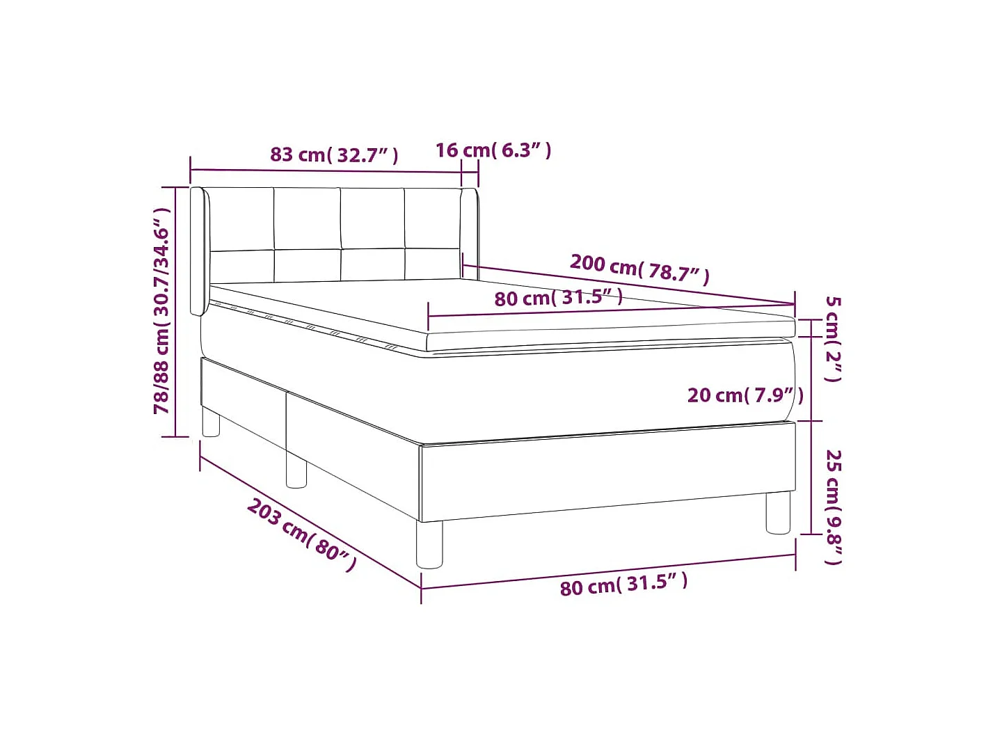 Rete a doghe con materasso Tessuto Grigio chiaro 80x200 cm