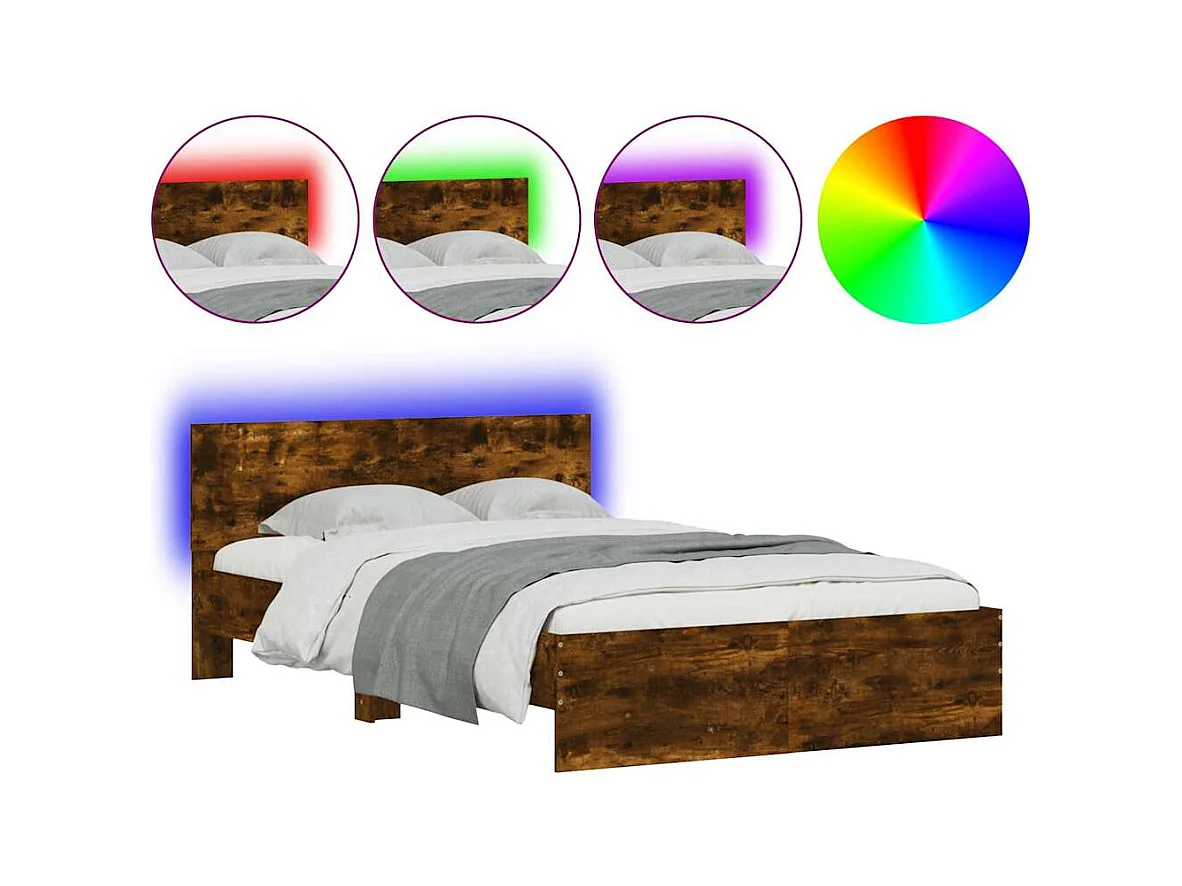 Bedframe met hoofdbord en LED gerookt eiken 120x190 cm