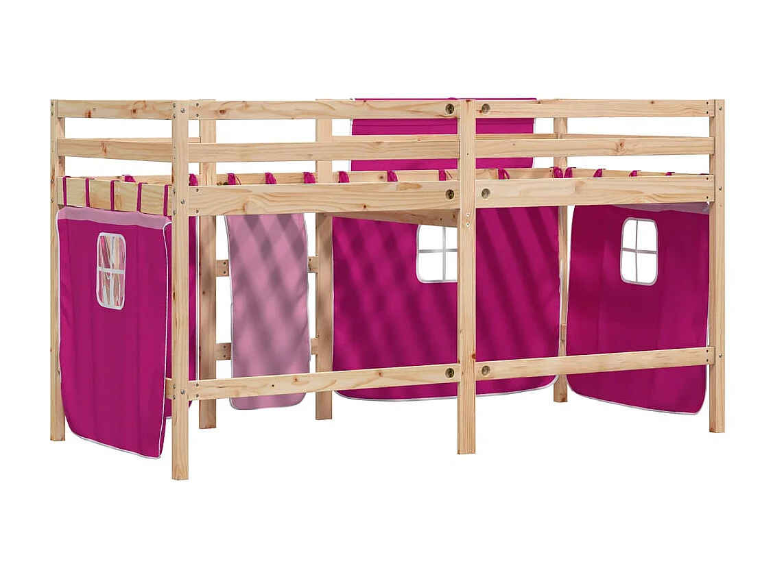 Cama alta infantil con cortinas sin colchón rosa 90x200cm