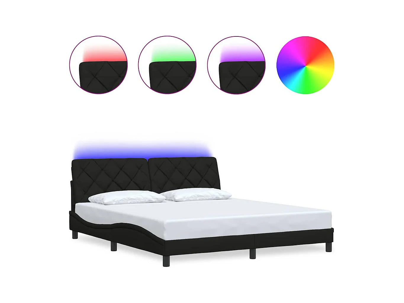 Struttura letto con LED senza materasso tessuto nero 180x200 cm