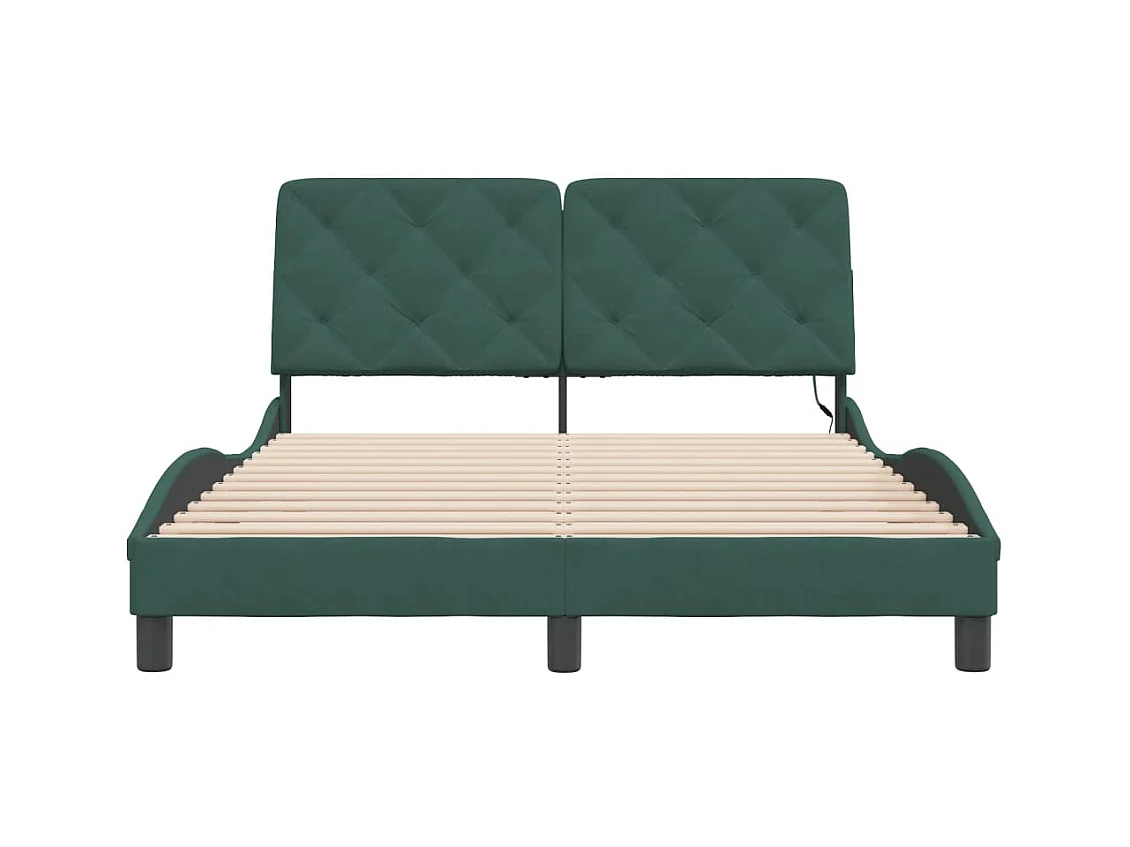 Struttura letto con luci LED verde scuro 140x200 cm velluto