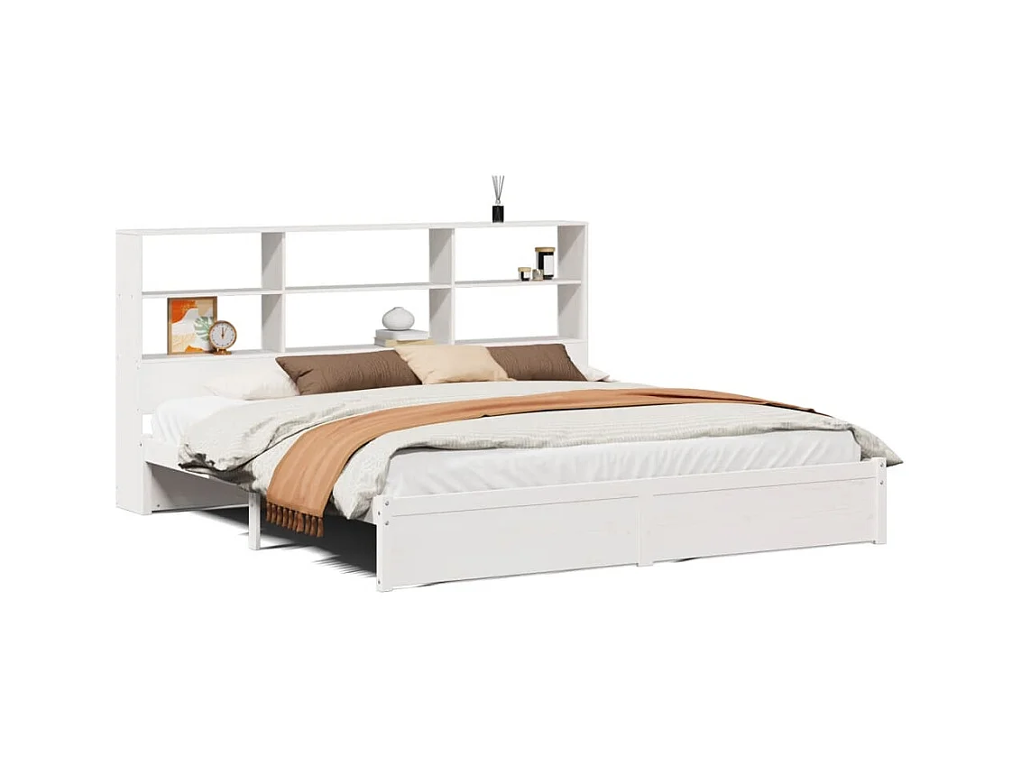 Cama librería blanca sin colchón 180x200 cm madera maciza de pino