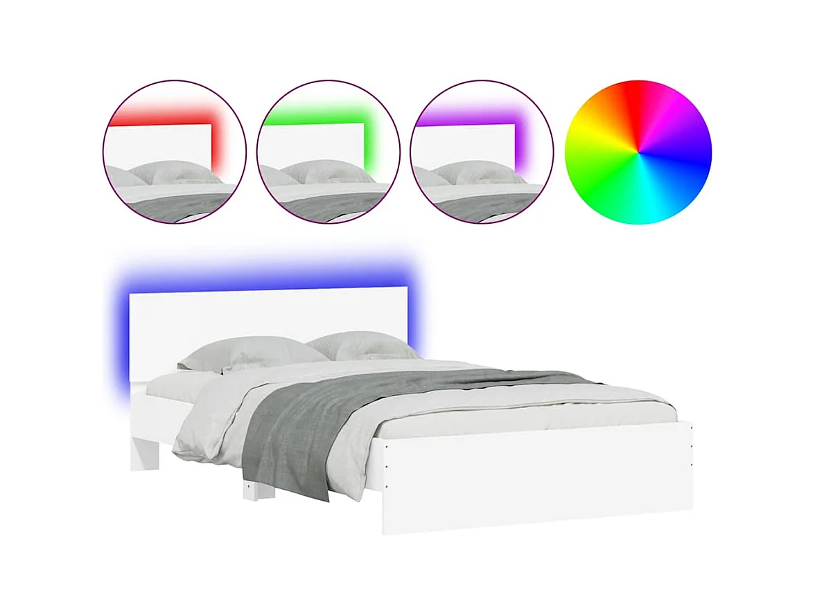 Bedframe met hoofdbord en LED wit 120x200 cm
