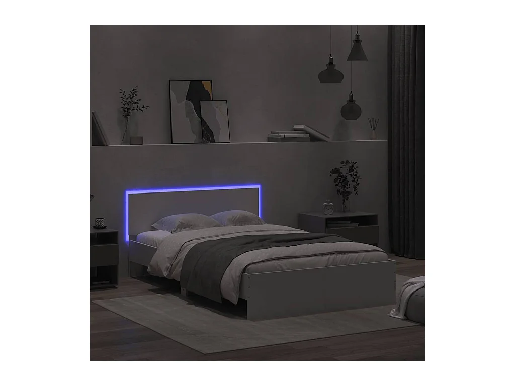 Bedframe met hoofdbord en LED wit 120x200 cm