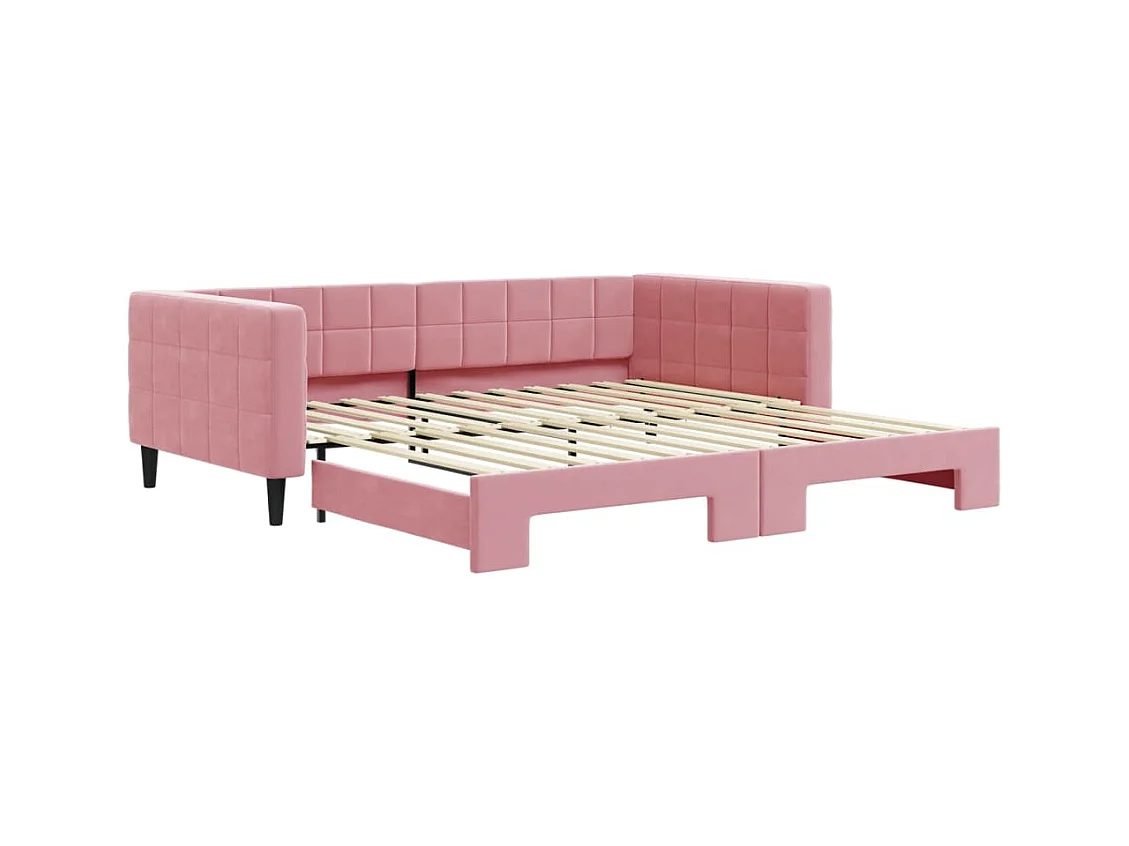 Dagbed met uitschuifbed roze 100x200 cm fluweel