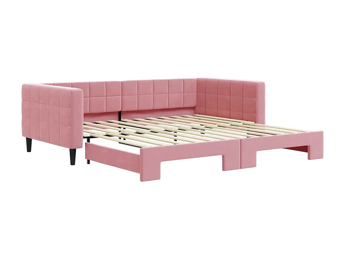 Dagbed met uitschuifbed roze 100x200 cm fluweel