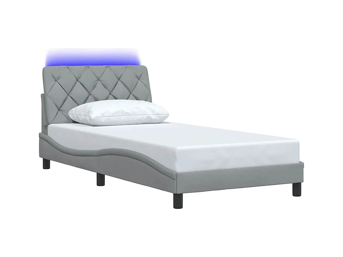 Bedframe met LED zonder matras lichtgrijs 100x200 cm stof