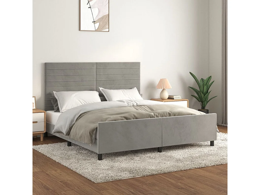 Cadre de lit sans matelas gris clair velours