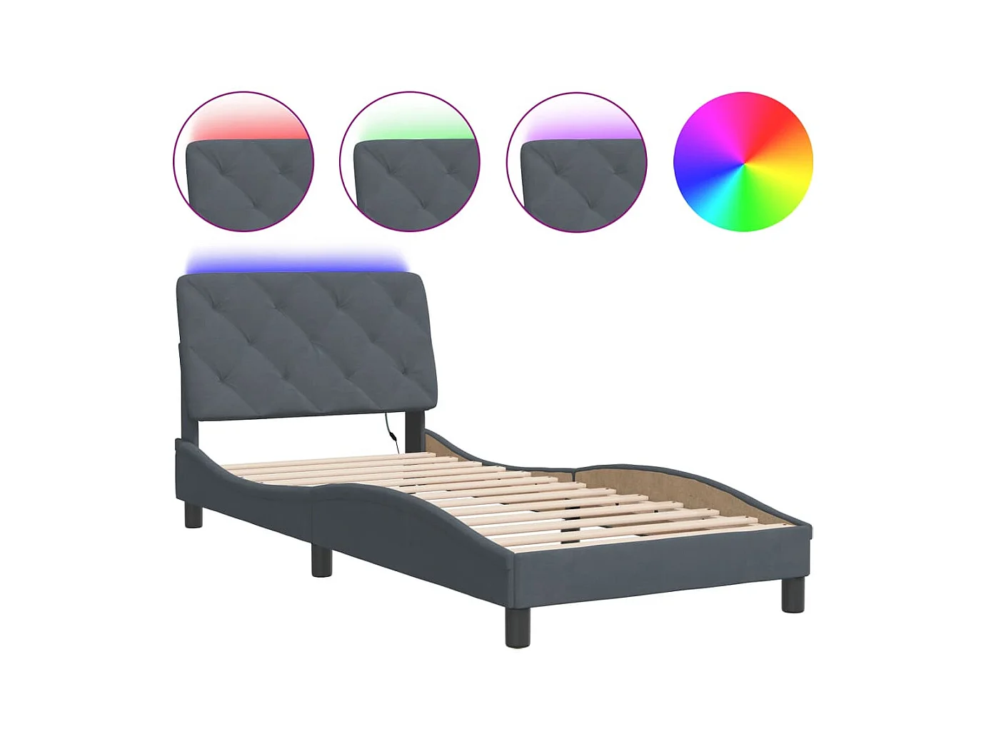 Bedframe met LED zonder matras donkergrijs 90x190 cm fluweel