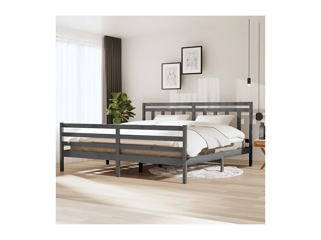 Bedframe zonder matras grijs massief hout 200x200 cm