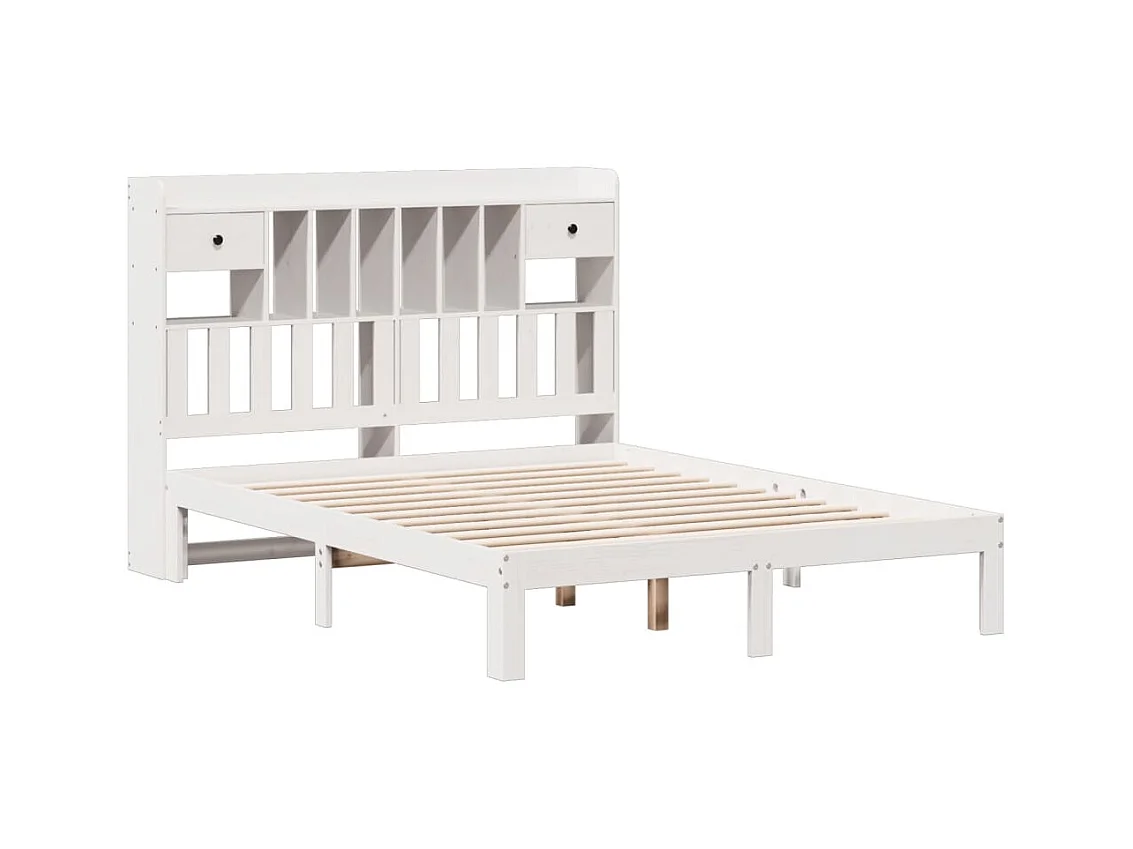 Cama librería blanca sin colchón 140x200 cm madera maciza de pino