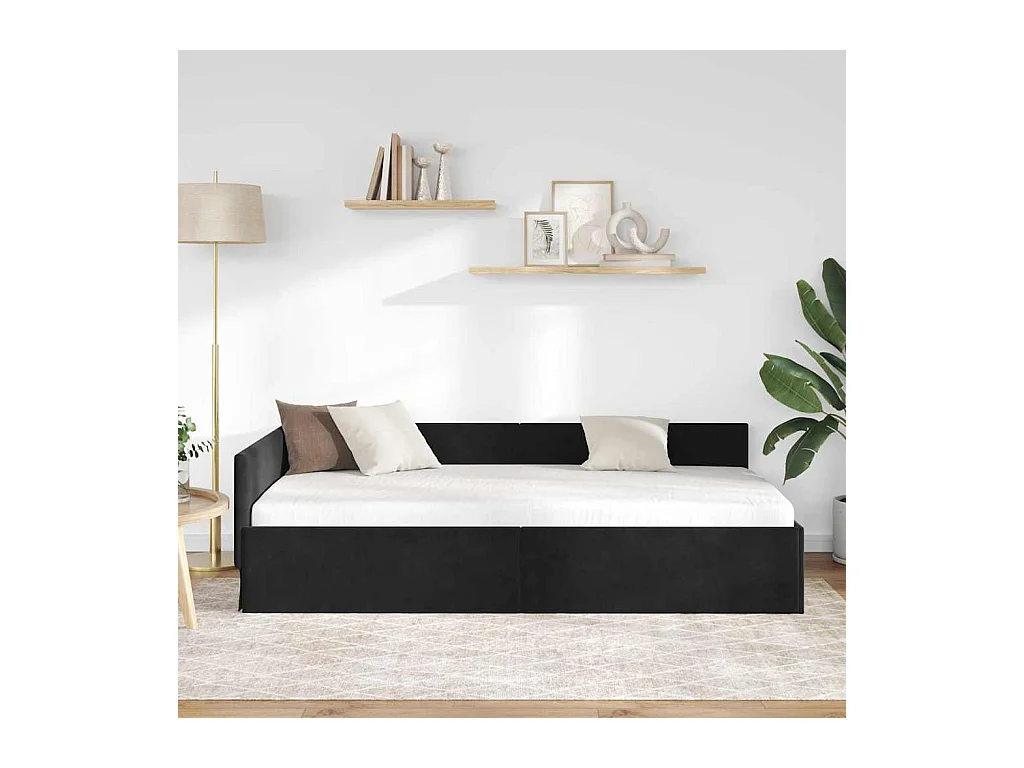 Ander hoekbedframe met hoofdeinde zwart 90 x 200 cm