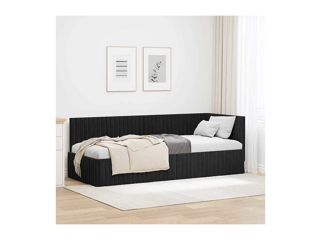 Hoekbedframe met hoofdbord Zwart 80 x 200 cm Fluweel