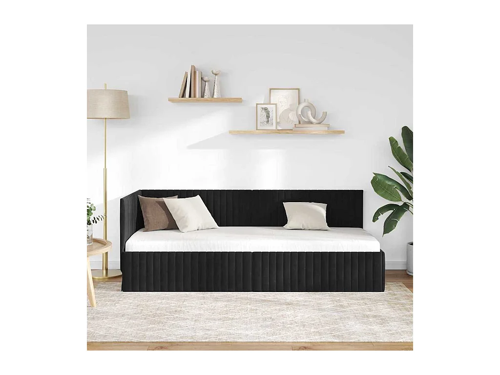 Hoekbedframe met hoofdbord Zwart 80 x 200 cm Fluweel