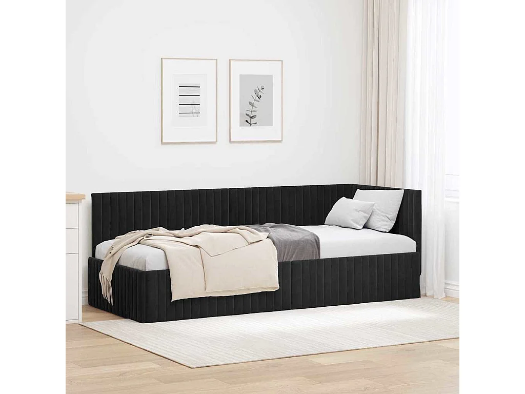 Cadre de lit d'angle avec tête de lit Noir 80 x 200 cm Velours