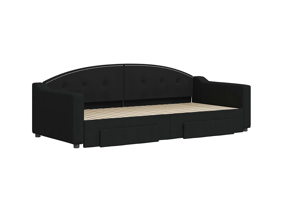 Divano letto con rotelle e cassetti senza materasso nero 90x200 cm