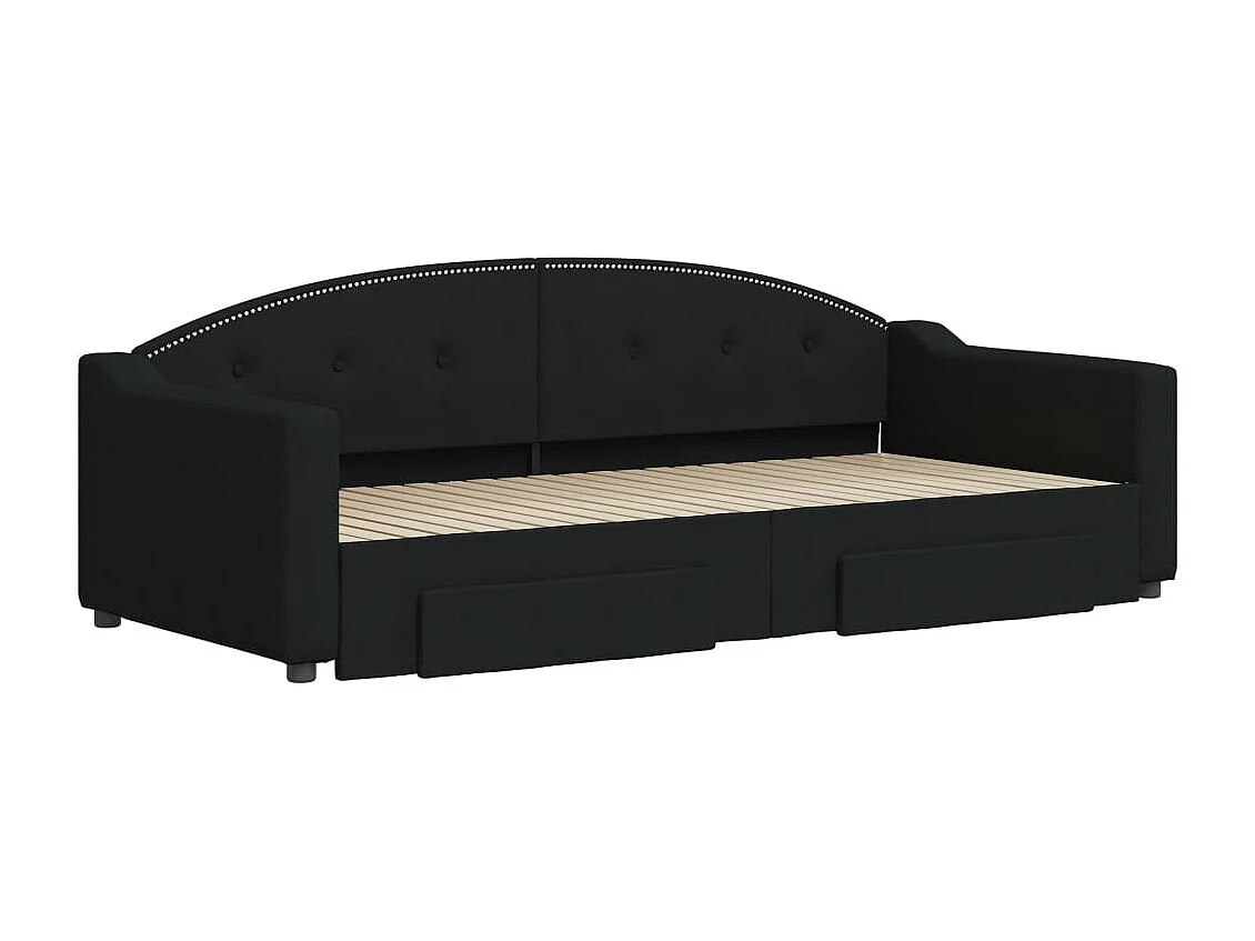 Lit de jour avec gigogne et tiroirs sans matelas noir 90x200 cm