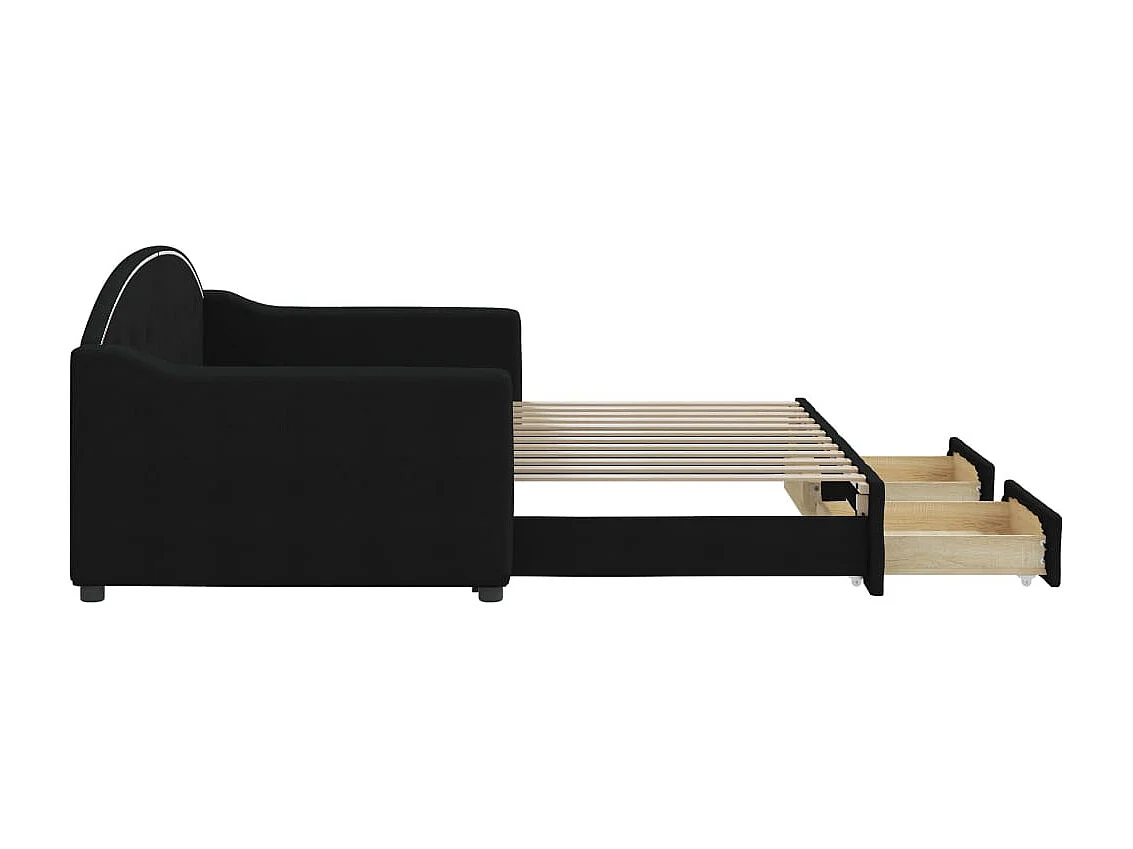 Lit de jour avec gigogne et tiroirs sans matelas noir 90x200 cm