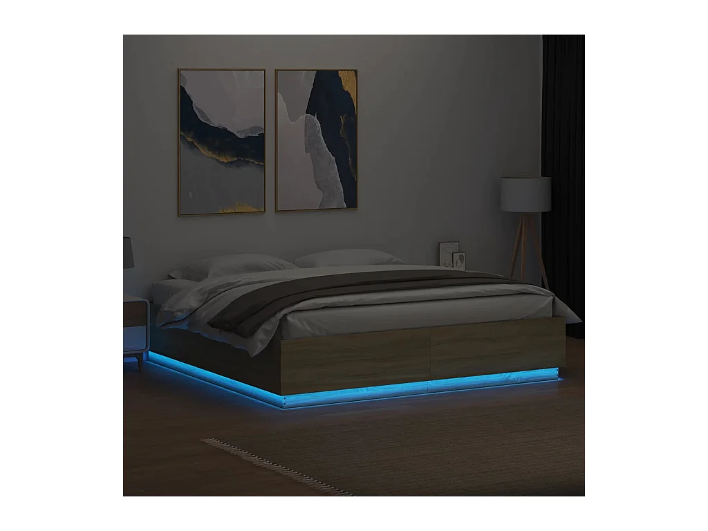 Bettgestell mit LED ohne Matratze Sonoma Eiche 200x200 cm