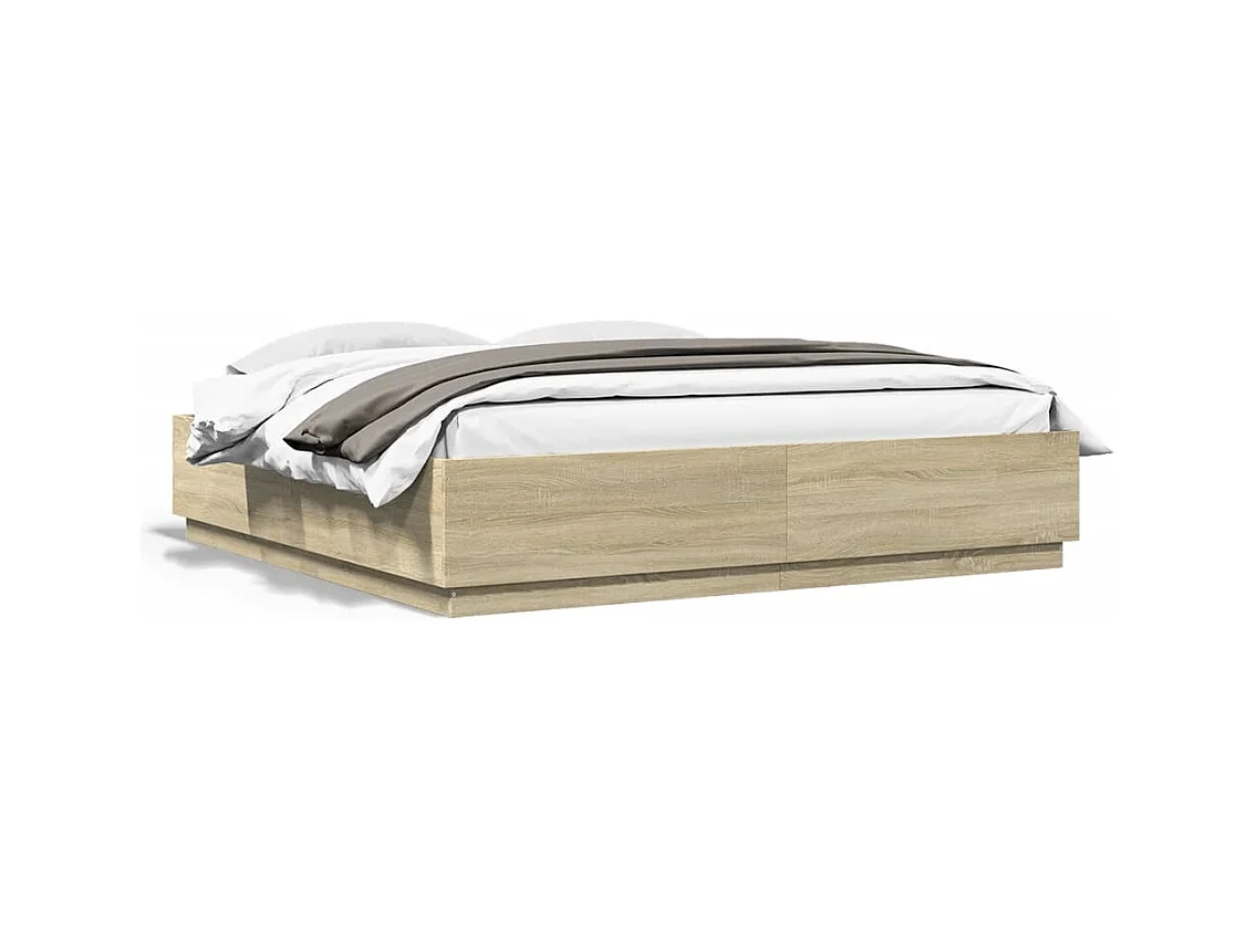 Bettgestell mit LED ohne Matratze Sonoma Eiche 200x200 cm