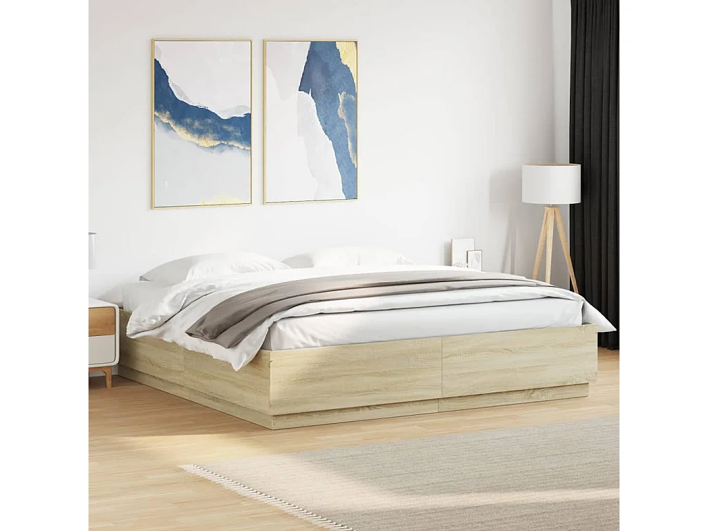 Bettgestell mit LED ohne Matratze Sonoma Eiche 200x200 cm