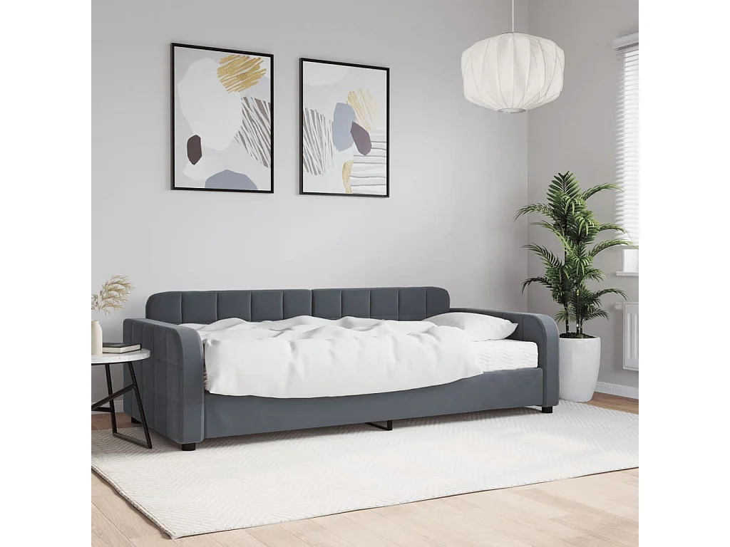 Cama de día con colchón de terciopelo gris oscuro 90x200 cm