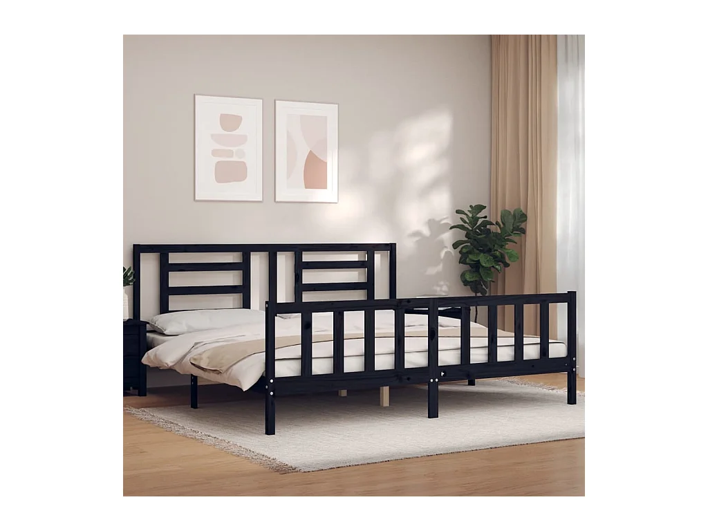 Bedframe zonder matras zwart 200x200 cm massief grenenhout