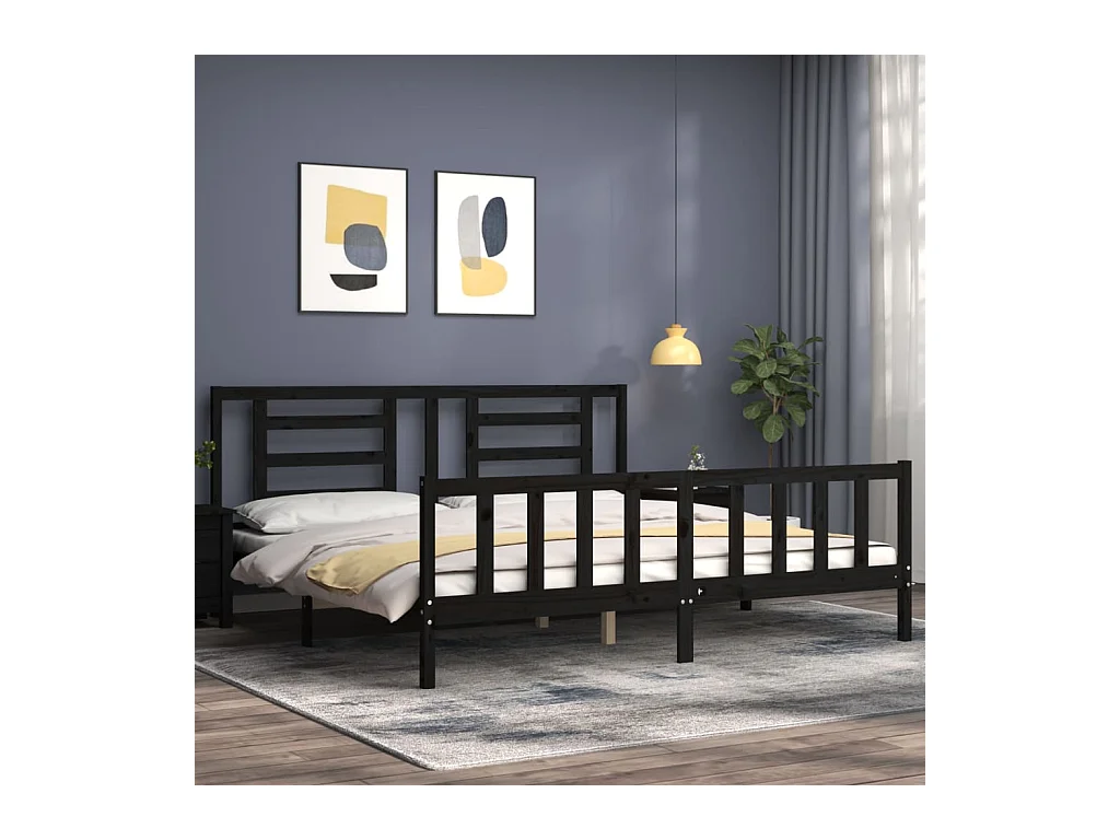 Bedframe zonder matras zwart 200x200 cm massief grenenhout