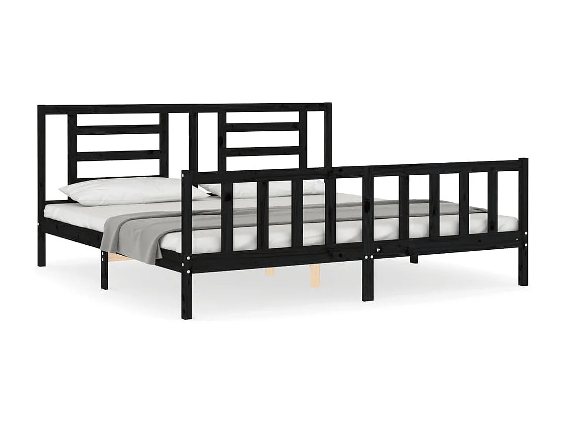 Cadre de lit sans matelas noir 200x200 cm bois massif de pin