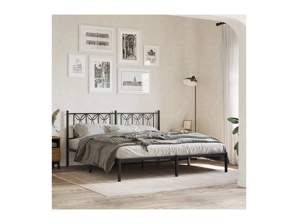 Cadre de lit métal sans matelas et tête de lit noir 180x200 cm