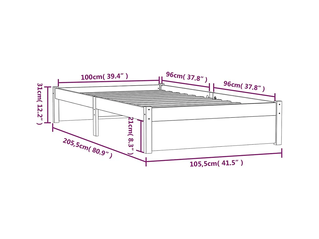 Cadre de lit sans matelas blanc bois massif 100x200 cm