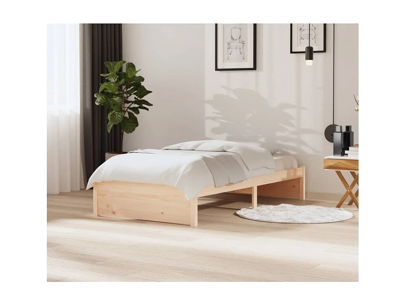 Cadre de lit sans matelas blanc bois massif 100x200 cm